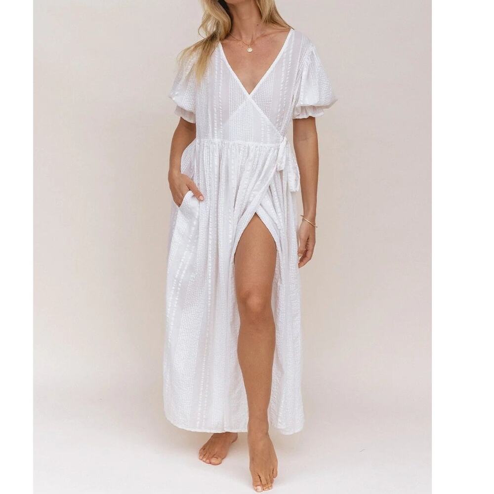 Daughters of India Uma Textured Cotton Wrap Maxi Dress White Size XL